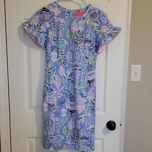 Lilly Pulitzer Blue and Purple Flutter Sleeve Sheath Dress